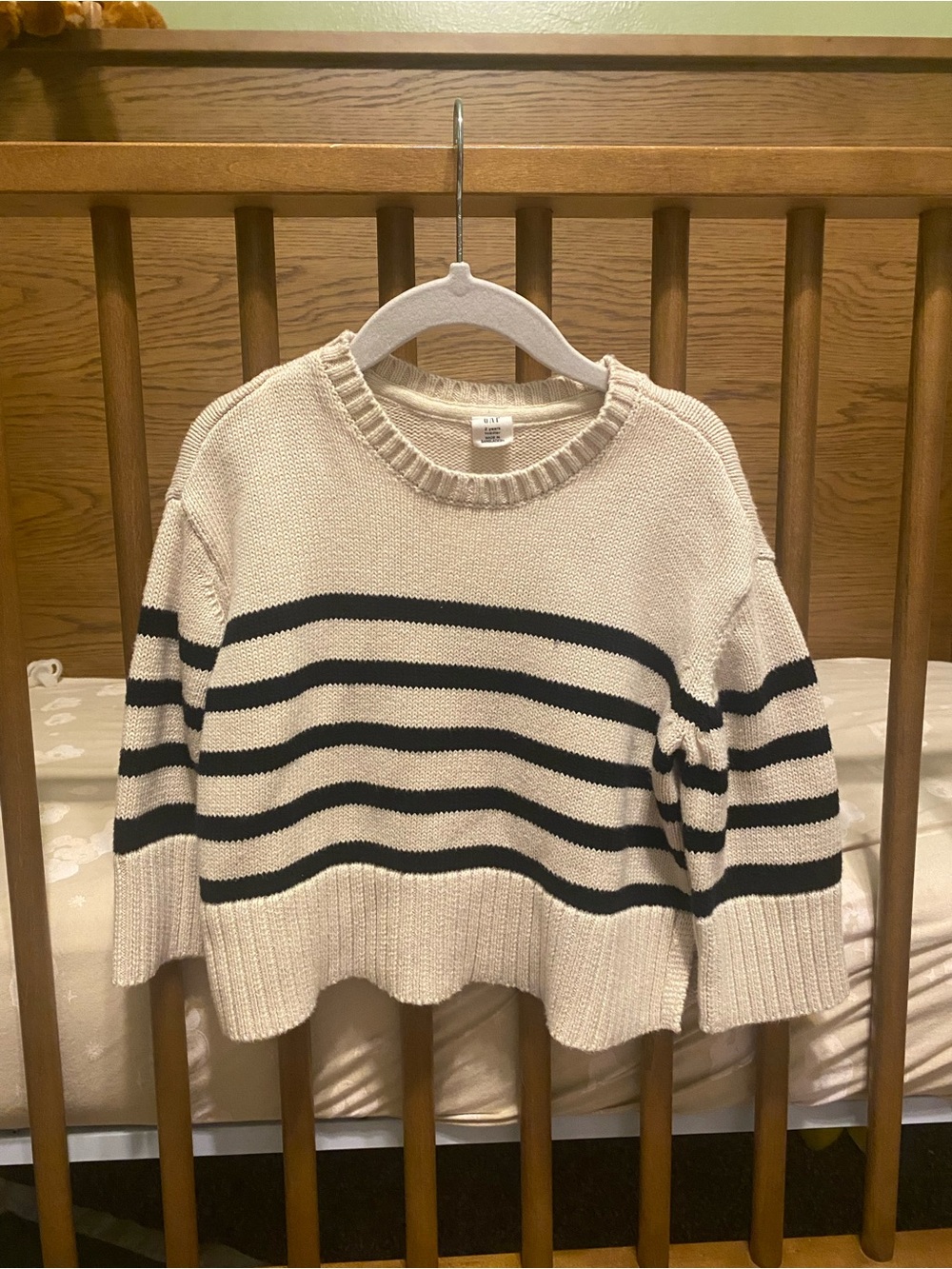 GAP Cream and Black Striped Crewneck Sweater